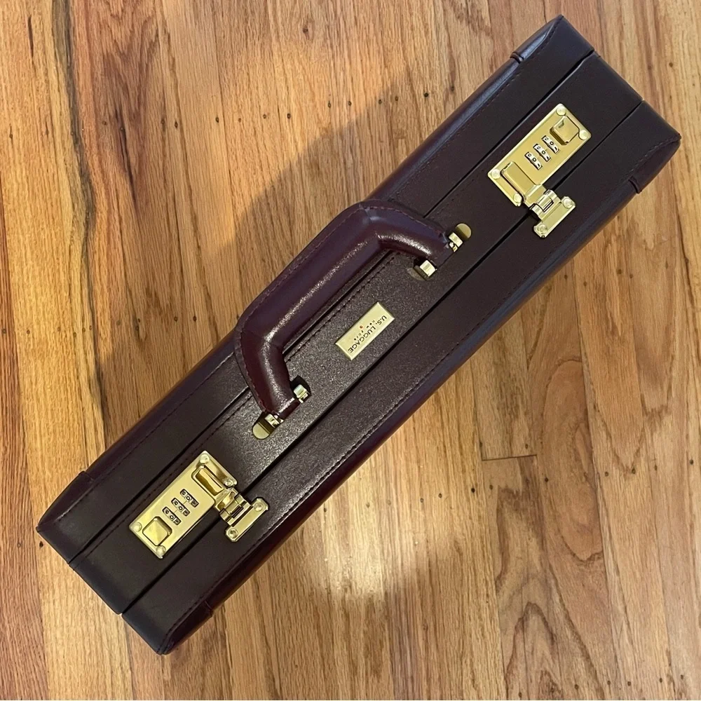 Vintage U.S. Luggage New York Burgundy Leather Expandable Briefcase Executive